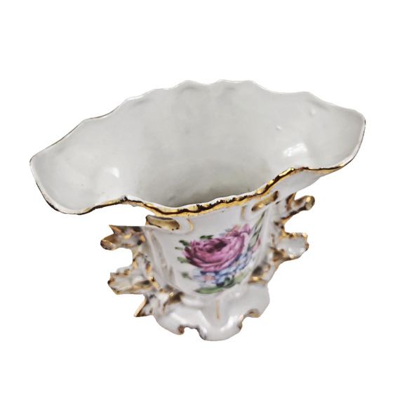 Pair Antique PORTUGAL Old Paris Style Spill Vases w Roses Daisies Circa 1900s - Picture 8 of 10